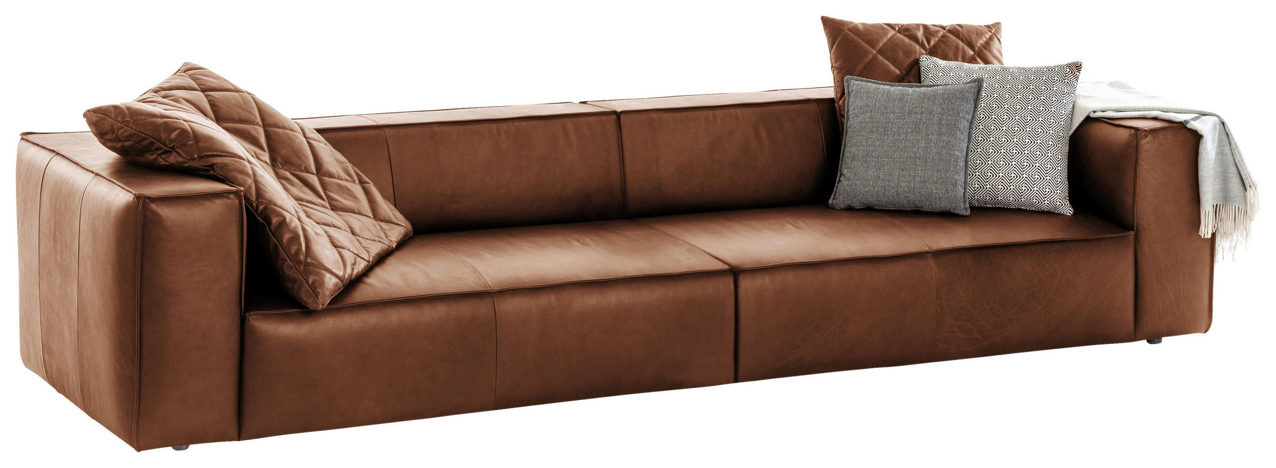 4-SITS SOFFA i äkta läder cognac - cognac/svart, Modern, läder/plast (300/66/104cm) - W.Schillig
