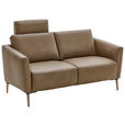 2-SITZER-SOFA Olivgrün Echtleder  - Eichefarben/Beige, Natur, Leder/Holz (182/86/87cm) - Valnatura