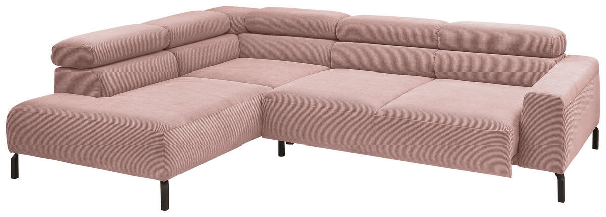 ECKSOFA in Feincord Altrosa  - Schwarz/Altrosa, Design, Textil/Metall (219/273cm) - Pure Home Comfort