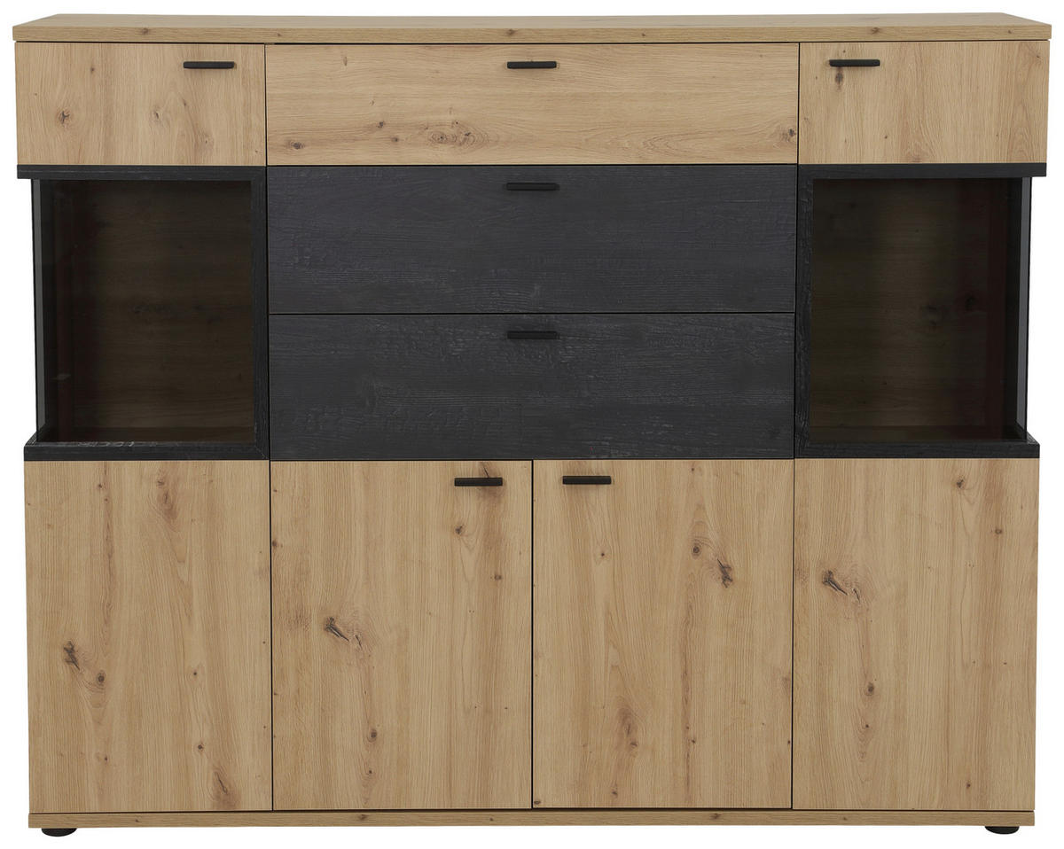 HIGHBOARD  in 155/125/40 cm  - Schwarz/Eiche Artisan, MODERN, Glas/Holzwerkstoff (155/125/40cm) - MID.YOU