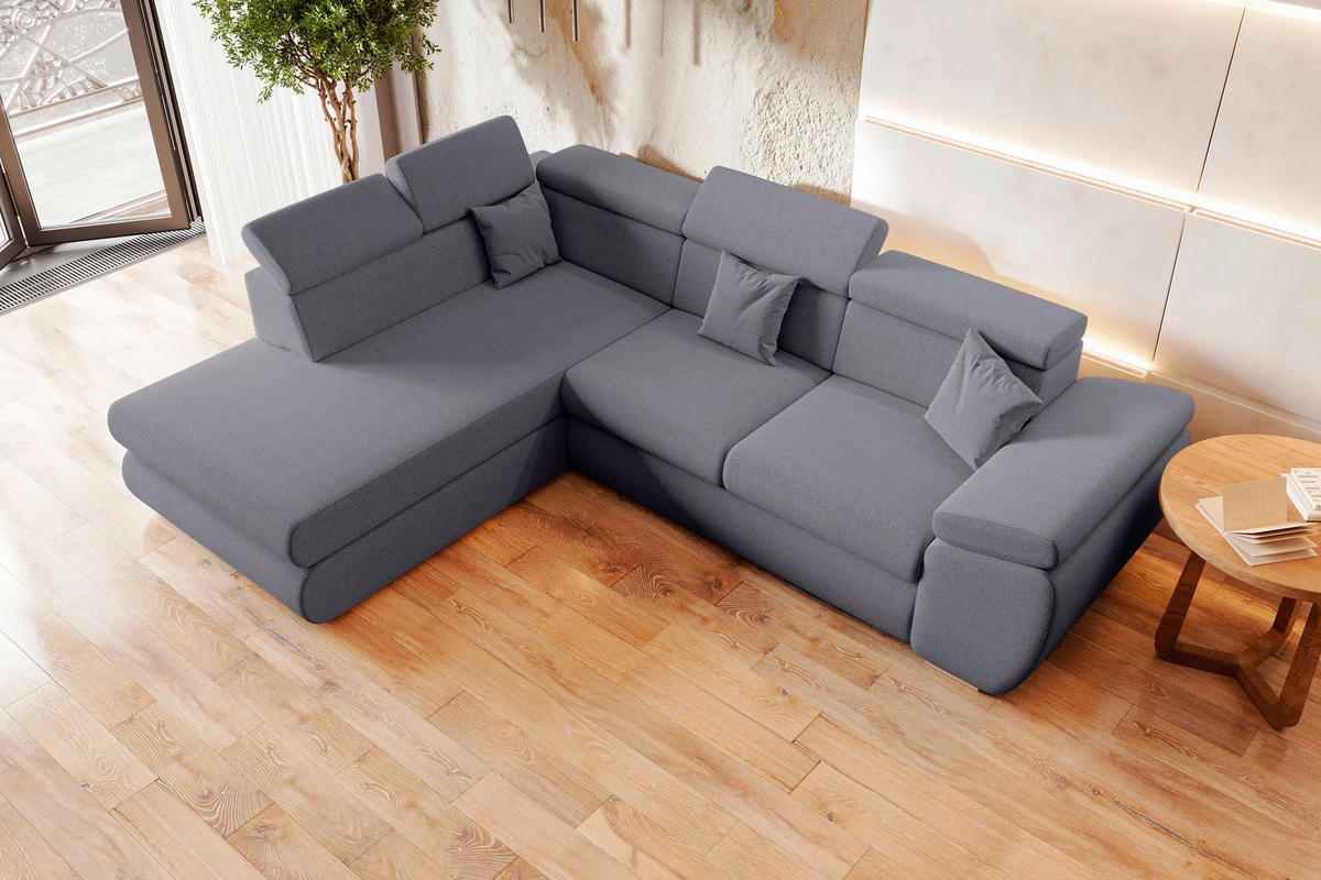 ECKSOFA Dunkelgrau Struktur  - Chromfarben/Dunkelgrau, KONVENTIONELL, Kunststoff/Textil (205/282cm) - Carryhome