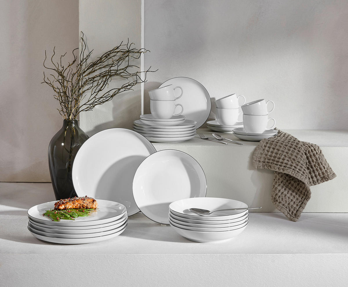 KOMBINOVANÝ SERVIS, 30-dielne, porcelán - čierna/biela, Basics, keramika - Seltmann Weiden