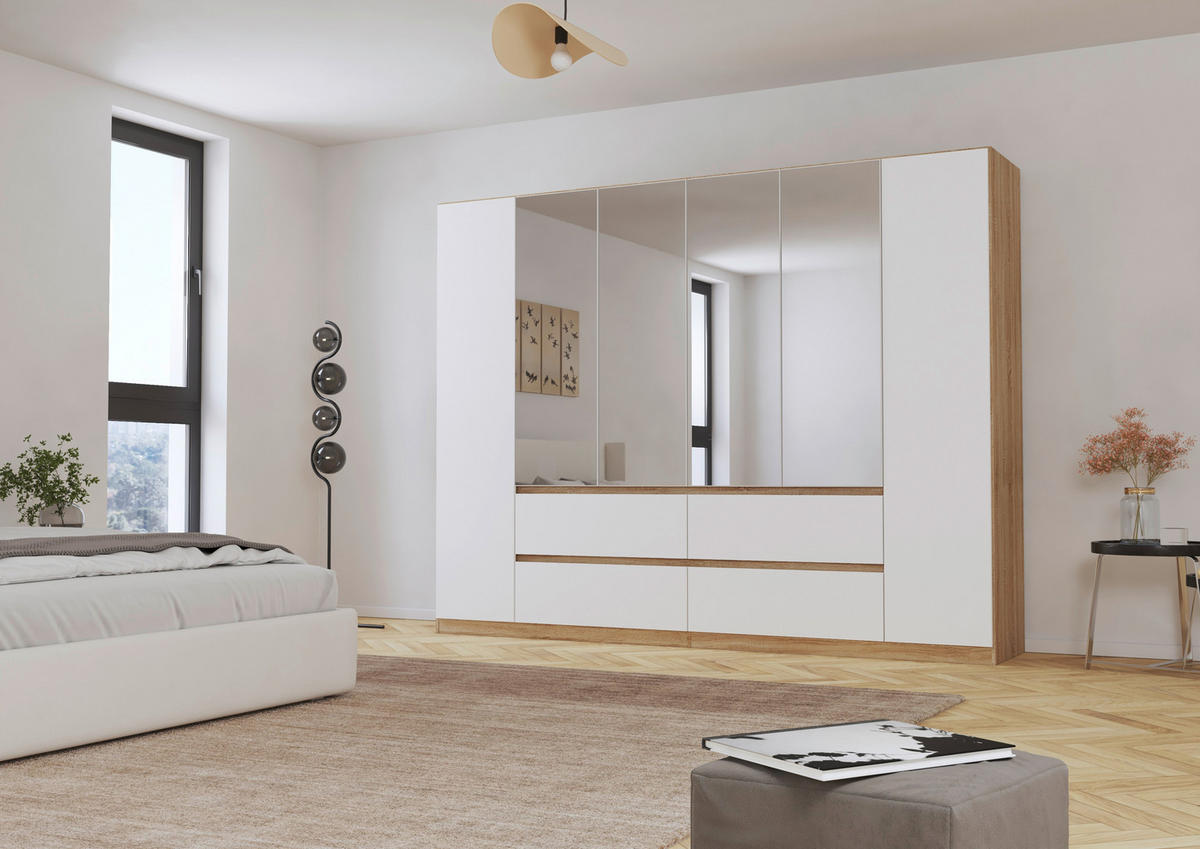 DREHTÜRENSCHRANK in Weiss, Eichefarben  - Weiss/Eichefarben, Basics, Holzwerkstoff (271/210/54cm) - Rauch Möbel