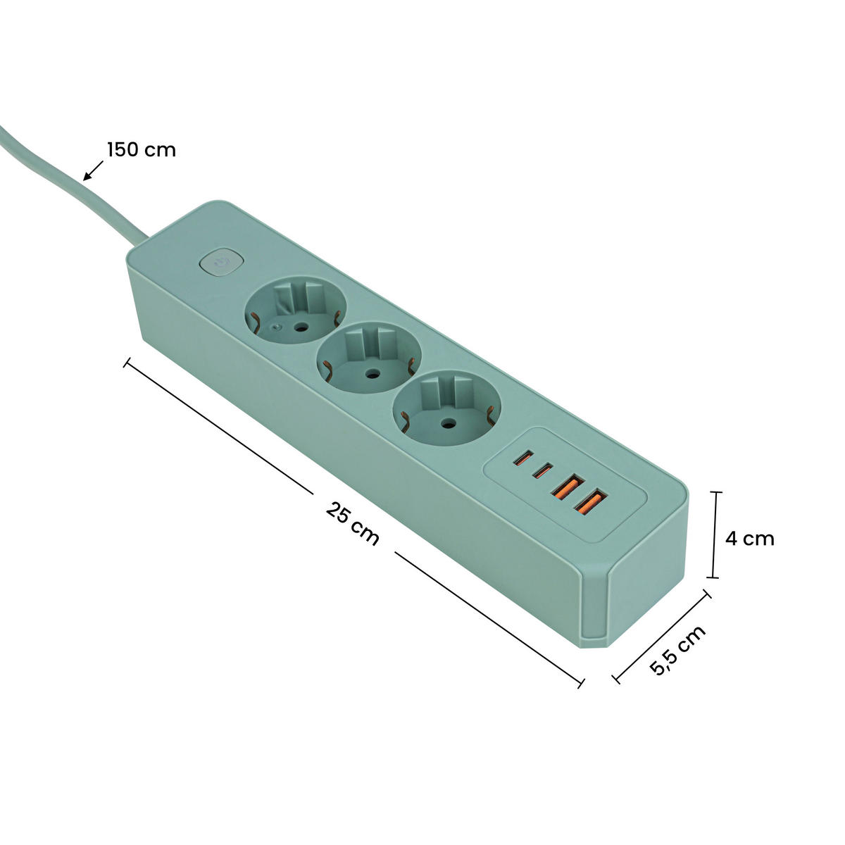 STECKDOSENLEISTE - Mintgrün, Basics, Kunststoff/Metall (24/5,5/4cm) - Mican