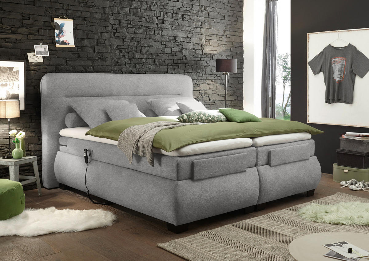 BOXSPRING-ÁGY 180/200 cm  iszap  - iszap/fekete, Konventionell, műanyag/textil (180/200cm) - MID.YOU