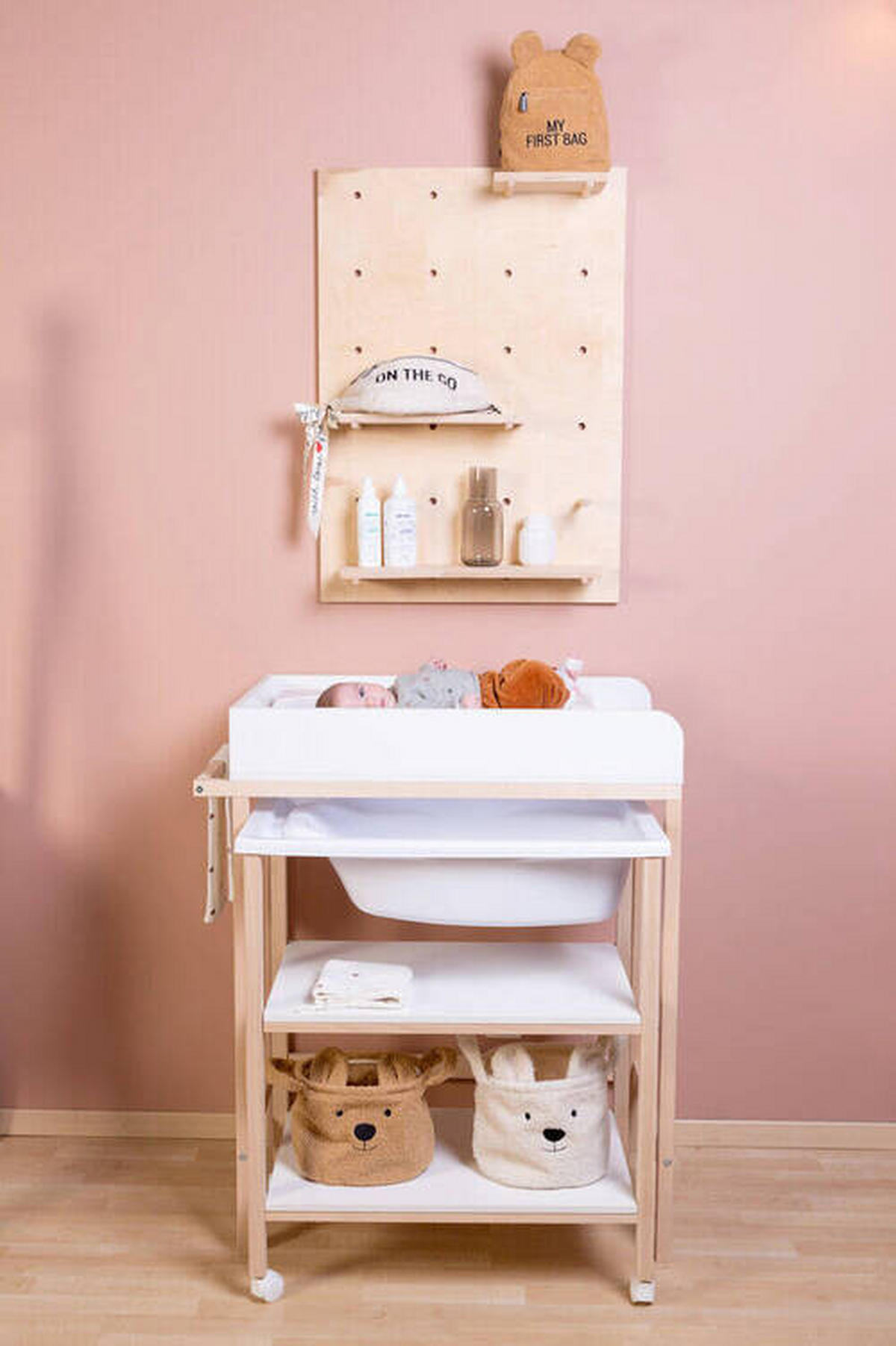 WICKELTISCH 2in1 Set Wickeltisch + Badewanne Weiß, Buchefarben  - Buchefarben/Weiß, KONVENTIONELL, Holzwerkstoff/Kunststoff (91,5/53,5/106,5cm) - Childhome