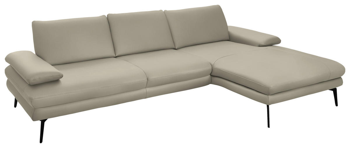 ECKSOFA in Echtleder Ecru  - Ecru/Schwarz, Design, Leder/Metall (310/180cm) - Dieter Knoll