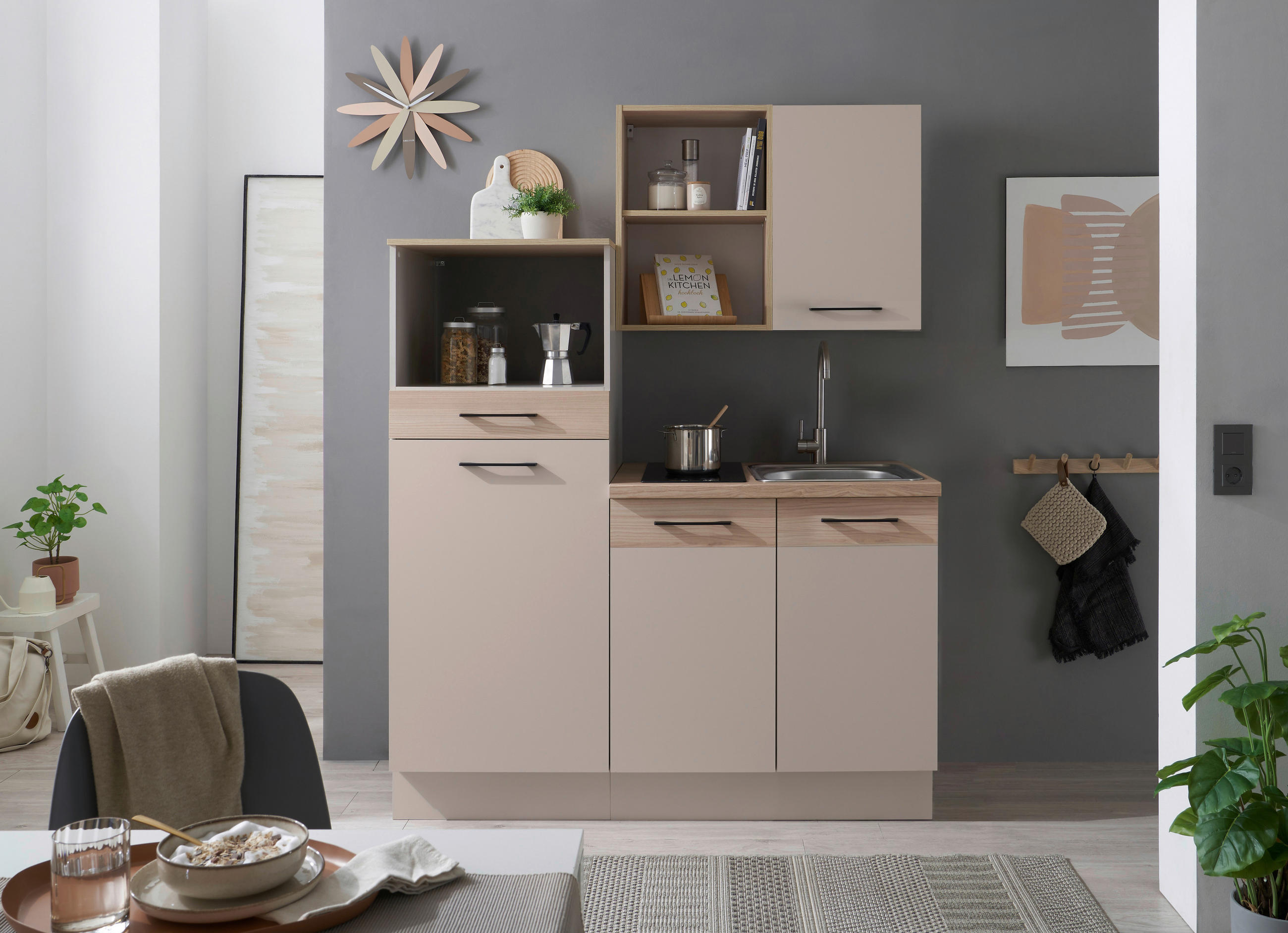 KÜCHENBLOCK   in Eichefarben, Kaschmir  - Kaschmir/Eichefarben, Trend, Holzwerkstoff/Metall (150/210/60cm) - MID.YOU