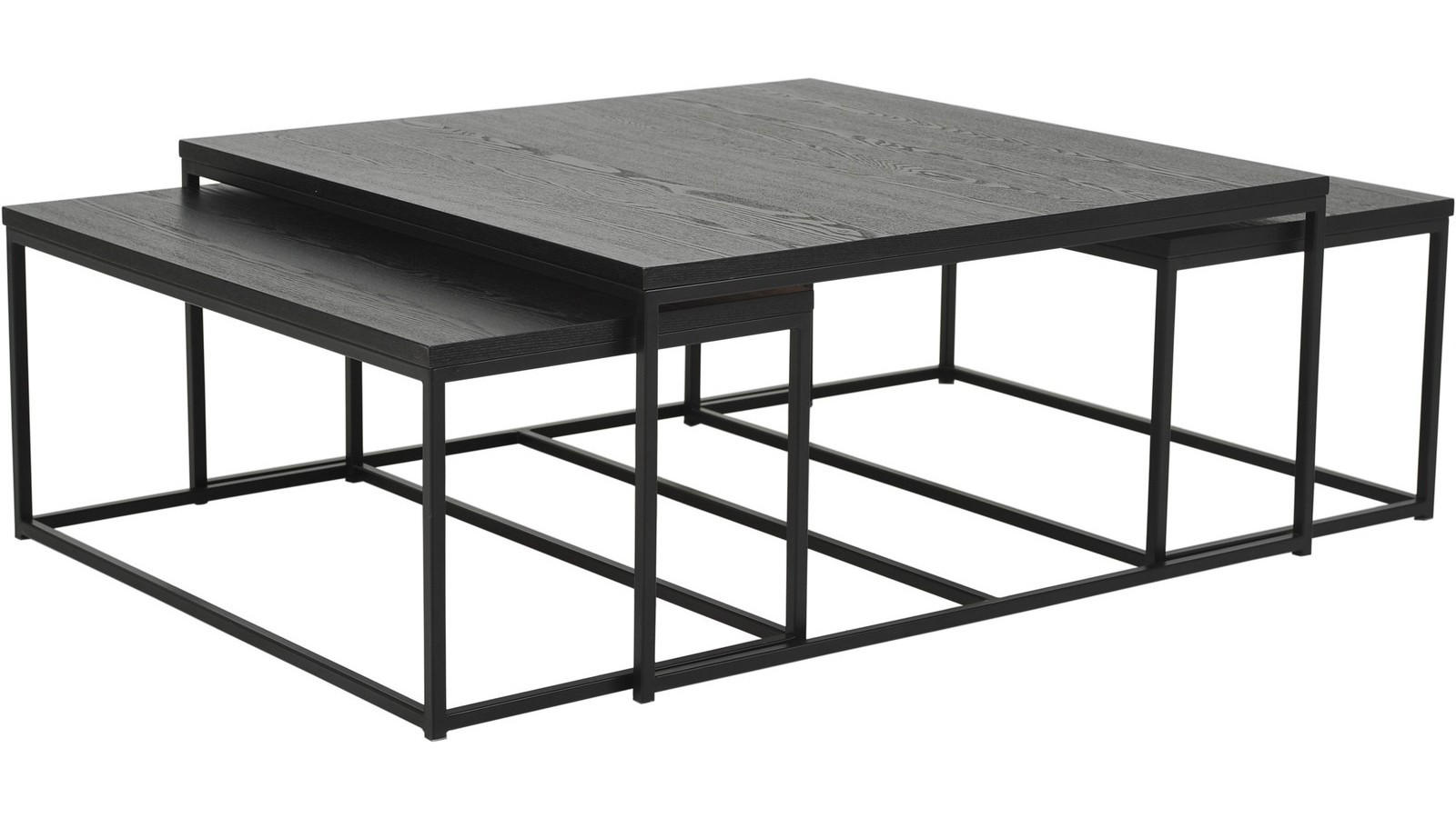 SOFFBORD SET i trä, metall 90/90/42 cm  - svart, Design, metall/trä (90/90/42cm)