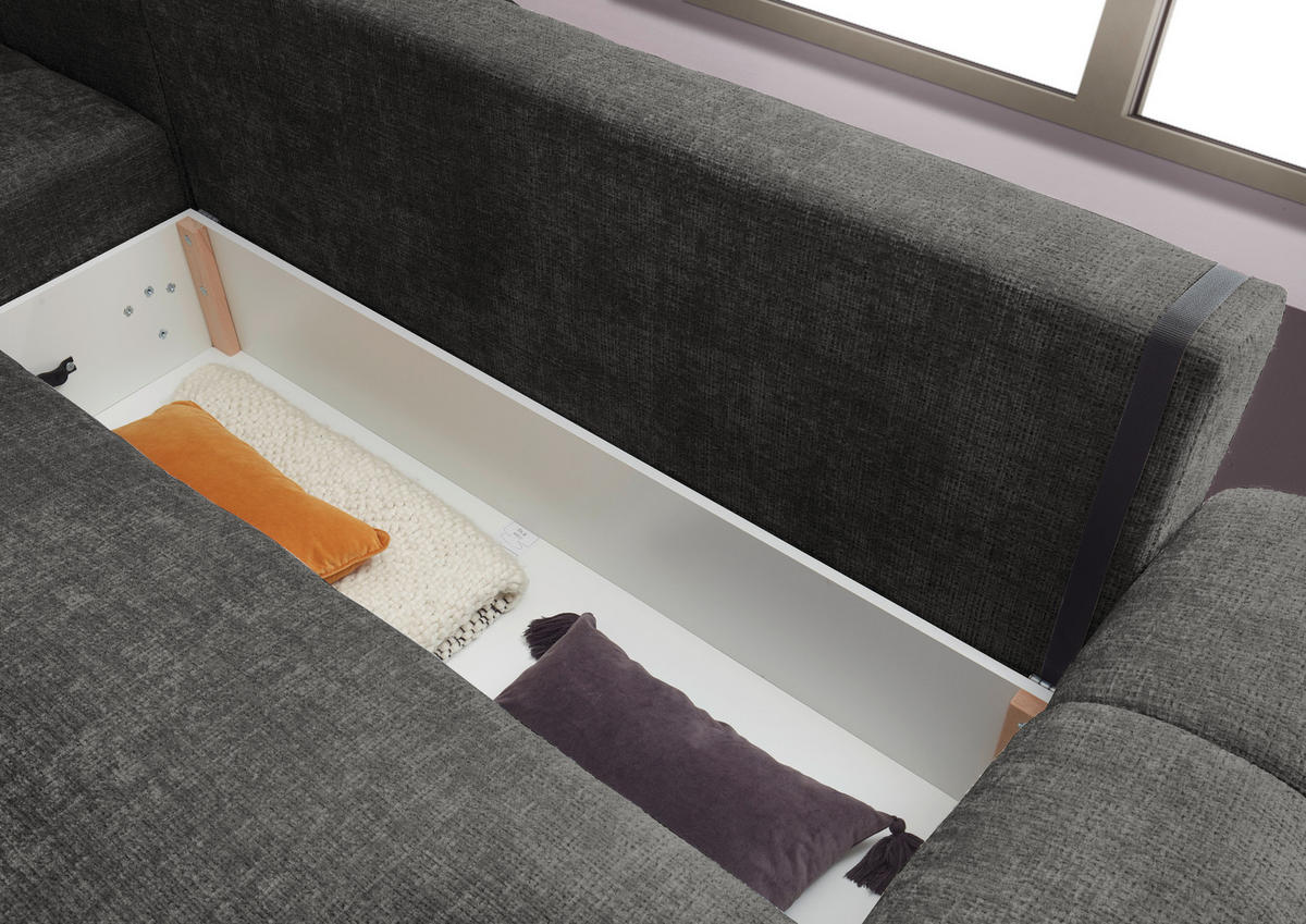 HÖRNBÄDDSOFFA 3-sits i chenille grafitfärgad  - grafitfärgad/svart, Basics, textil/plast (321/184cm) - Livetastic