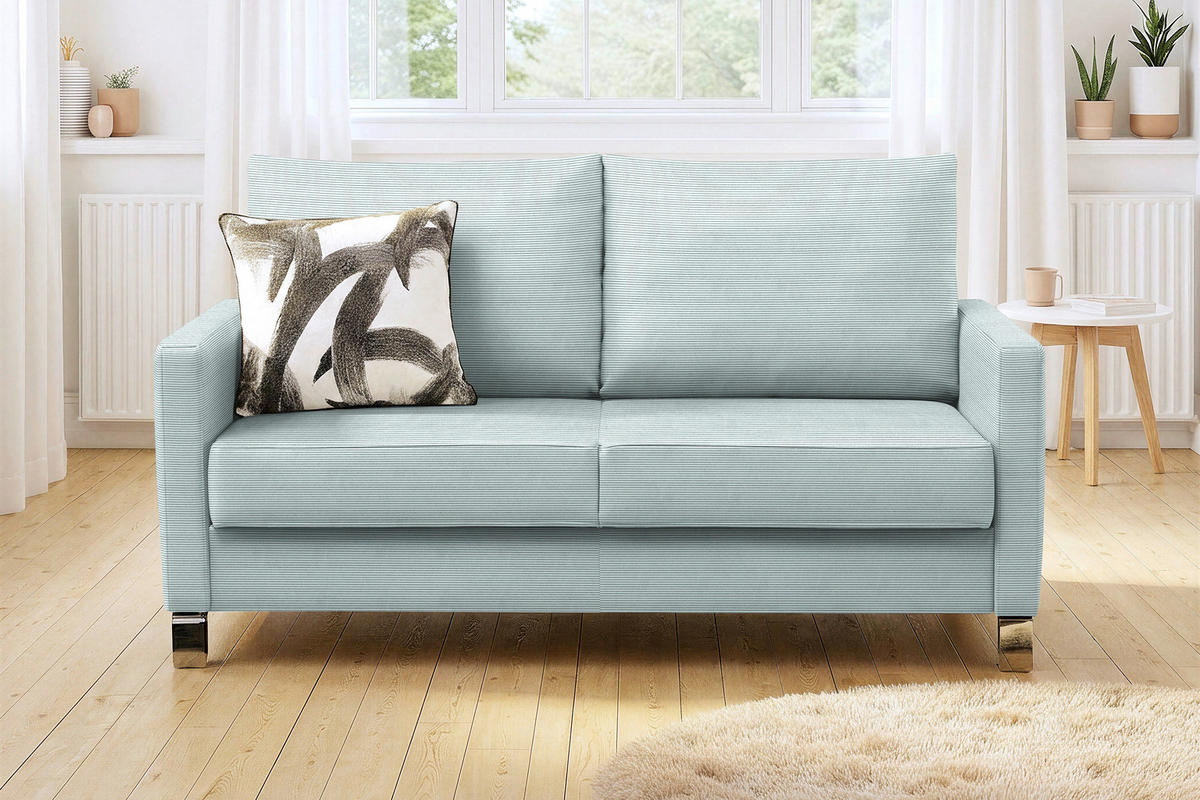 SCHLAFSOFA Feincord Mintgrün  - Chromfarben/Mintgrün, Design, Textil/Metall (140/90/95cm) - Bali
