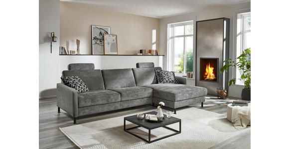 ECKSOFA in Chenille, Flachgewebe Dunkelgrau 316/175 cm - Dunkelgrau/Schwarz, Design, Textil/Metall (316/175cm) - Dieter Knoll