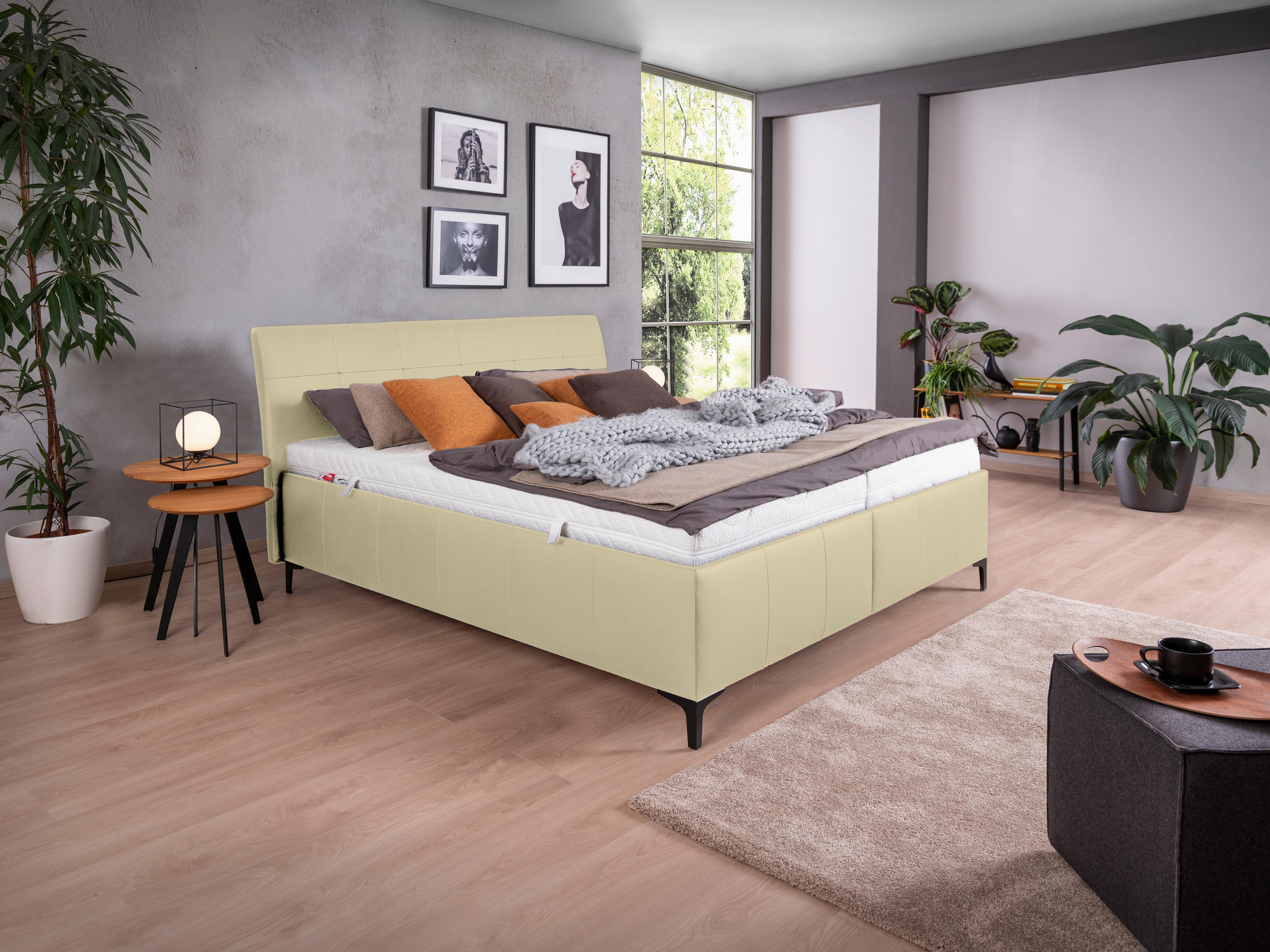 POLSTERBETT gepolstertes Kopfteil, Bettkasten, Lattenroste, Matratzen Beige 180/200 cm  - Beige/Schwarz, KONVENTIONELL, Leder/Holz (180/200cm) - Ada Austria