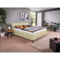 POLSTERBETT gepolstertes Kopfteil, Bettkasten, Lattenroste, Matratzen Beige 180/200 cm  - Beige/Schwarz, KONVENTIONELL, Leder/Holz (180/200cm) - Ada Austria