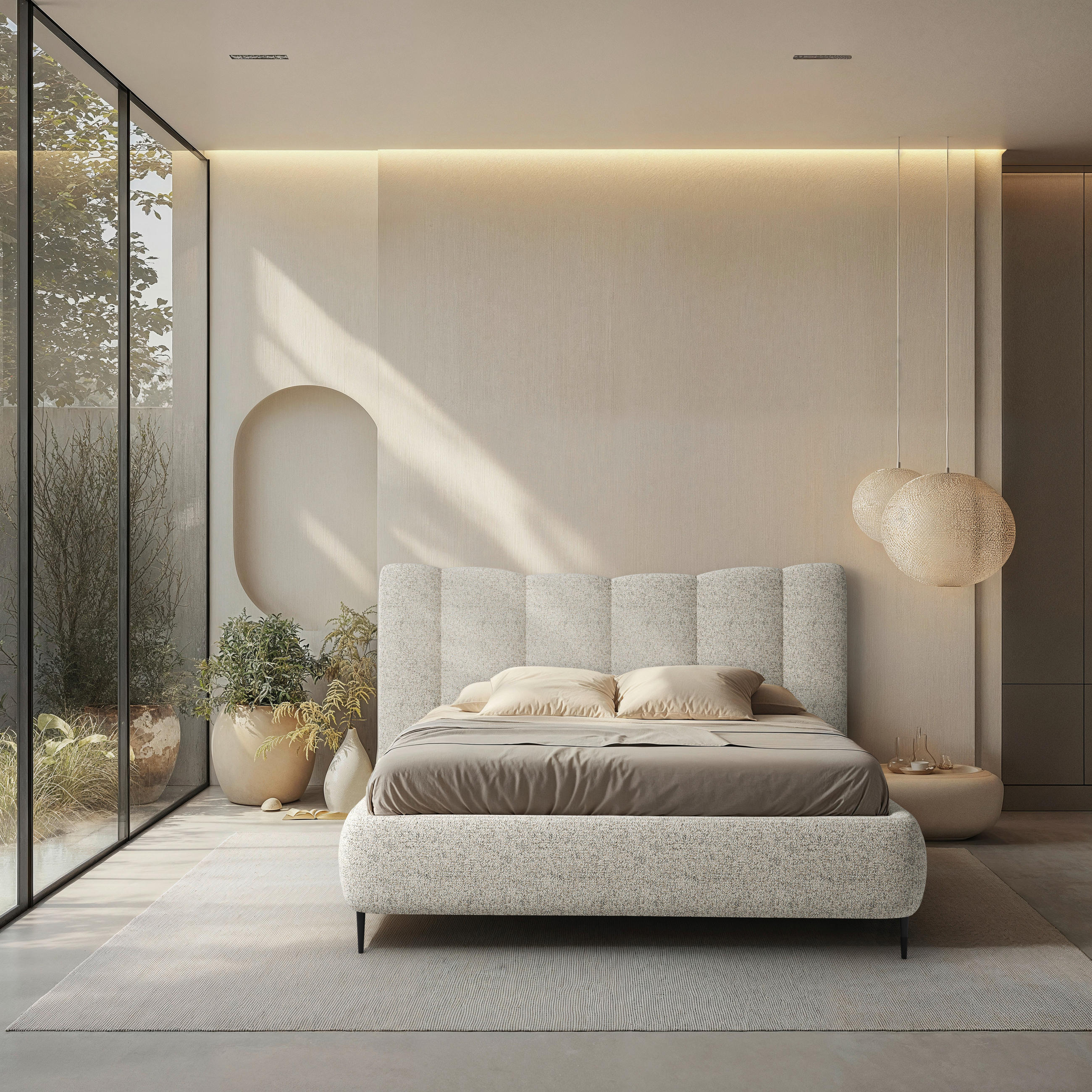 POLSTERBETT 180/200 cm,  in Naturfarben, gepolstertes Kopfteil, Bettkasten, Lattenroste,  - Naturfarben, MODERN, Holz/Textil (180/200cm) - MID.YOU