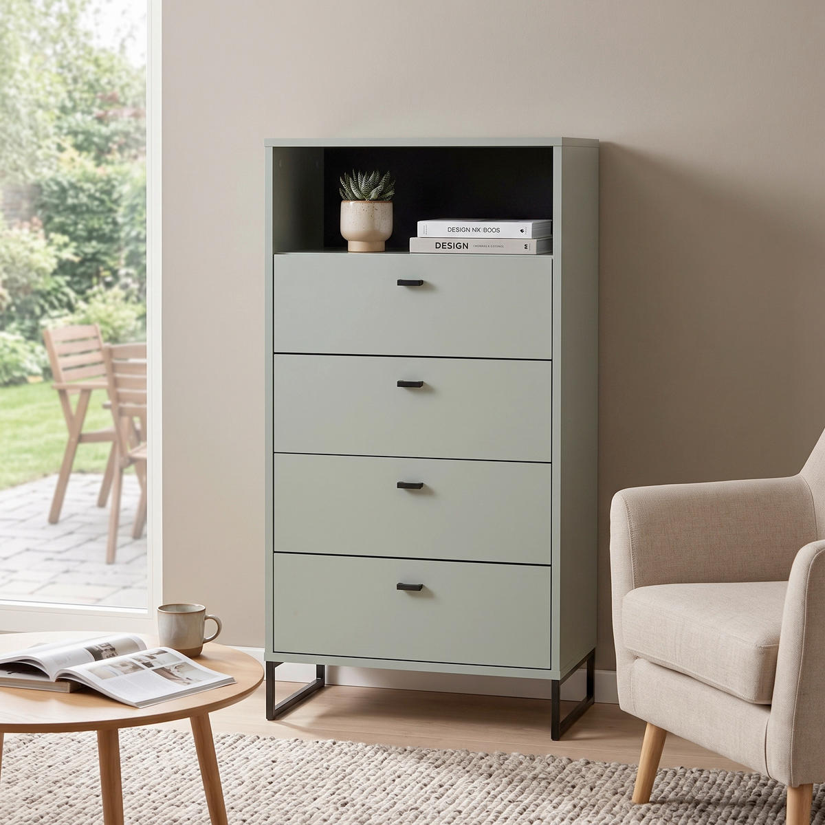 HIGHBOARD , 60,2/103,9/33,1 cm, 4 Schublade(n)  - Schwarz/Grün, LIFESTYLE, Holzwerkstoff/Metall (60,2/103,9/33,1cm) - MID.YOU