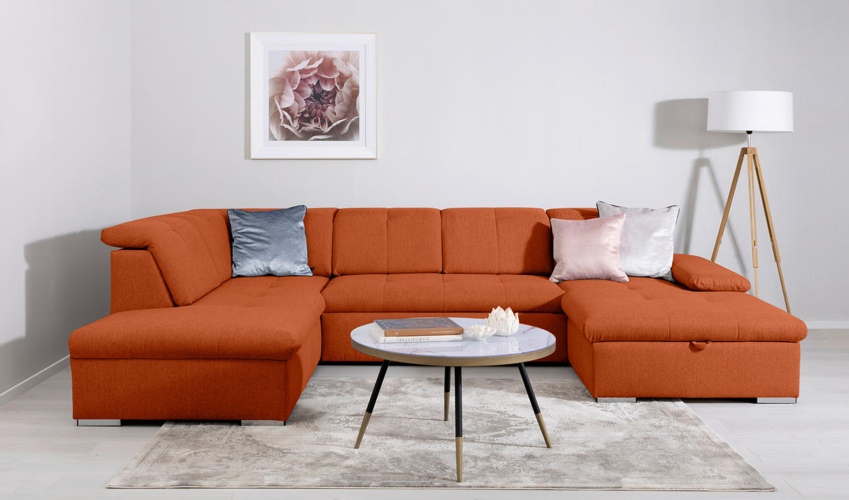 WOHNLANDSCHAFT Ramzes Terracotta  - Terracotta/Grau, Design, Textil/Metall (173/328/215cm) - MID.YOU