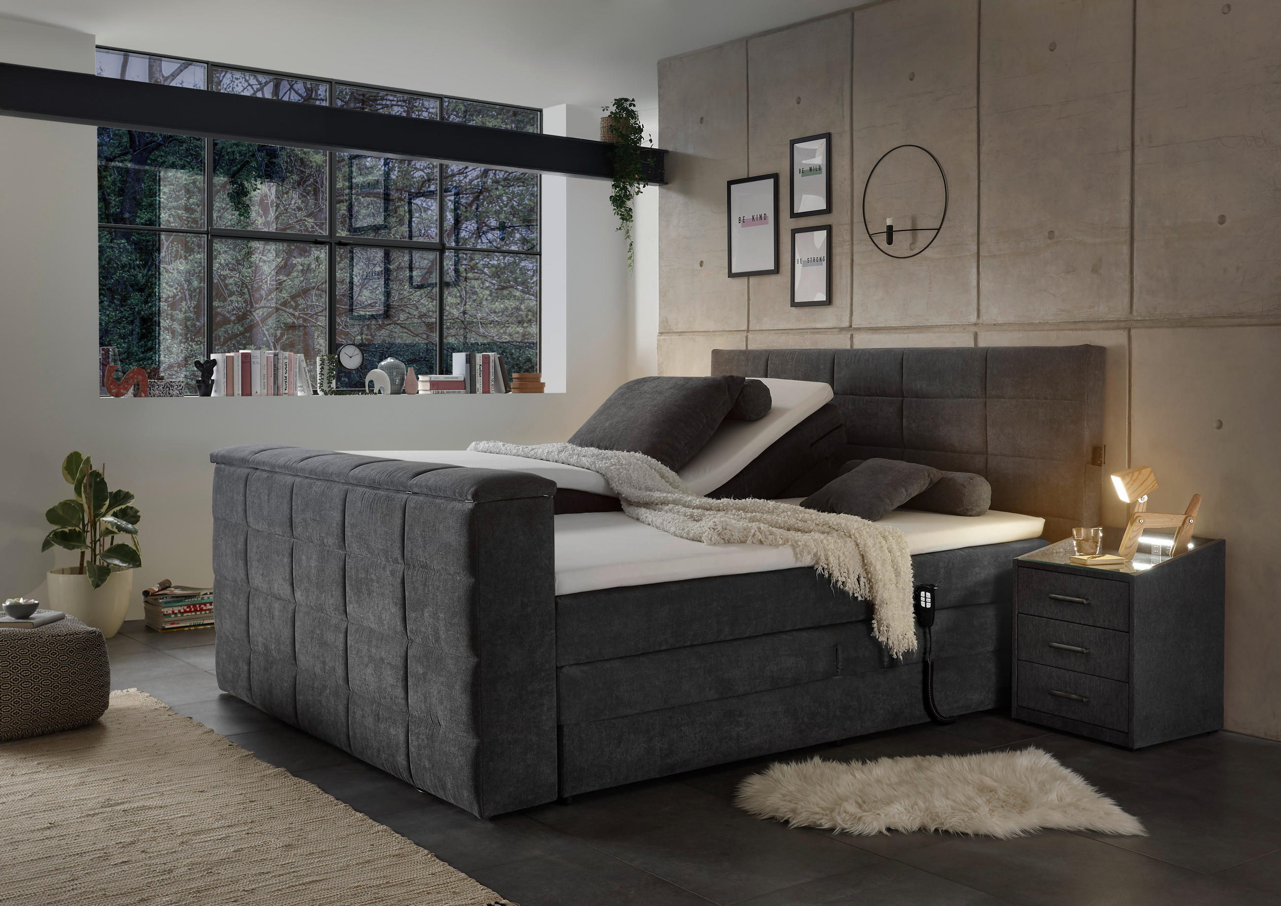 KONTINENTALSÄNG 180/200 cm i antracit - antracit, Klassisk, textil (180/200cm) - Carryhome