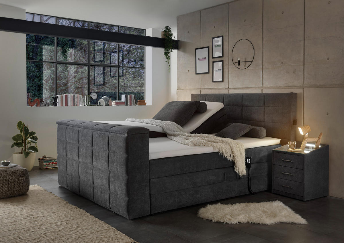 BOXSPRING-ÁGY 180/200 cm  antracit  - antracit, Konventionell, textil (180/200cm) - Carryhome
