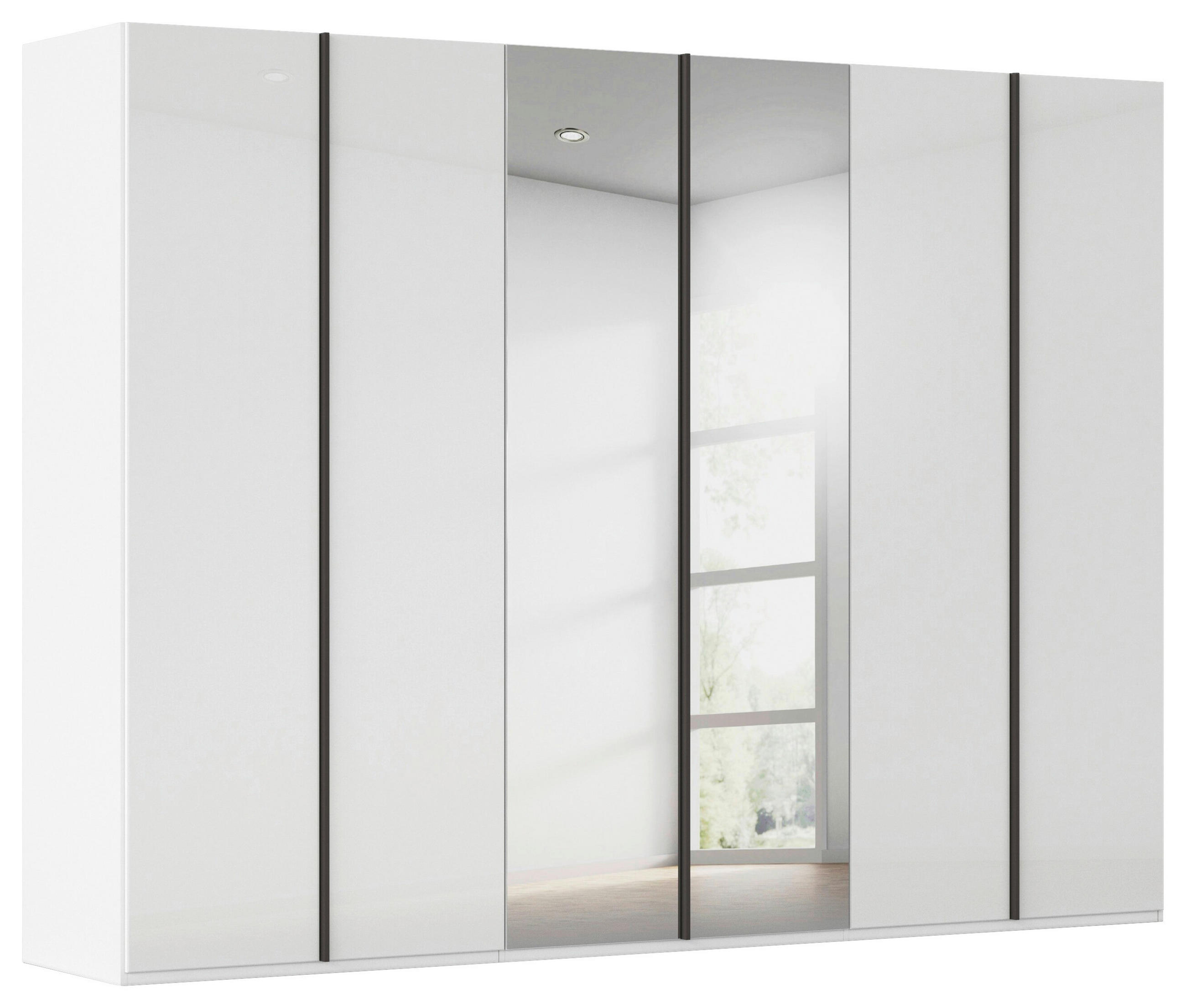 DREHTÜRENSCHRANK 301/223/61 cm,  in Weiß, 6  - Graphitfarben/Weiß, Basics, Glas/Holzwerkstoff (301/223/61cm) - Novel