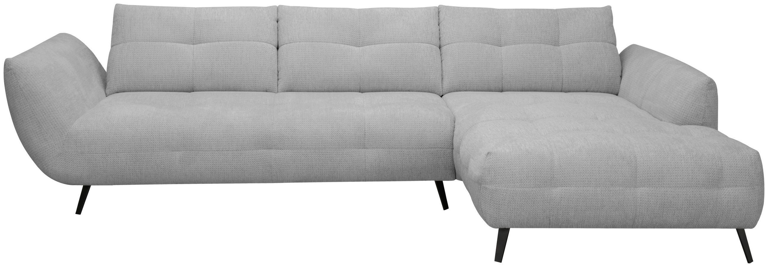 ECKSOFA Grau Chenille Armlehnenkissen, Rücken echt, Sitztiefenverstellung  - Schwarz/Grau, KONVENTIONELL, Textil/Metall (313/215cm) - Hom`in
