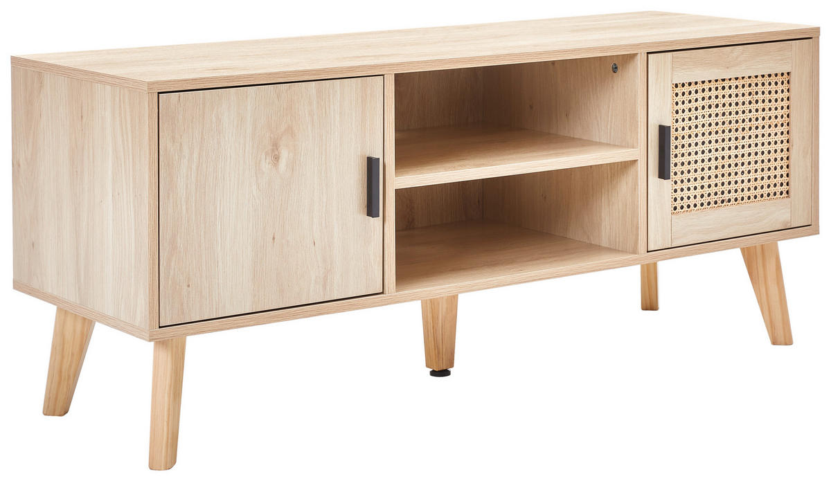 NÍZKA KOMODA, borovica, ratan, prírodná farba, 120/50/40 cm - prírodná farba, Modern, drevo/kompozitné drevo (120/50/40cm) - PBJ