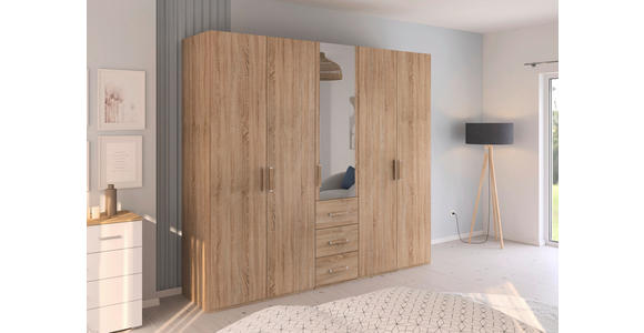 DREHTÜRENSCHRANK 251/223/60 cm,  in Sonoma Eiche, 5-türig  - Sonoma Eiche, Design, Glas/Holzwerkstoff (251/223/60cm) - Novel