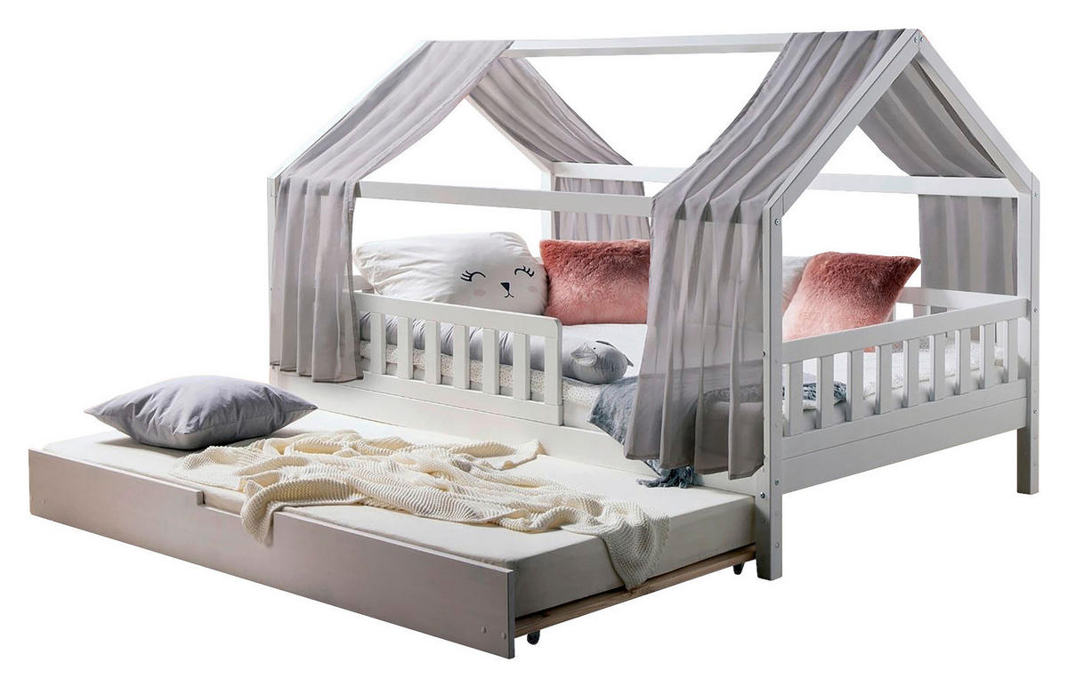 HAUSBETT 100/200 cm,  in Grau, Weiß  - Naturfarben/Weiß, MODERN, Holz/Textil (100/200cm) - MID.YOU
