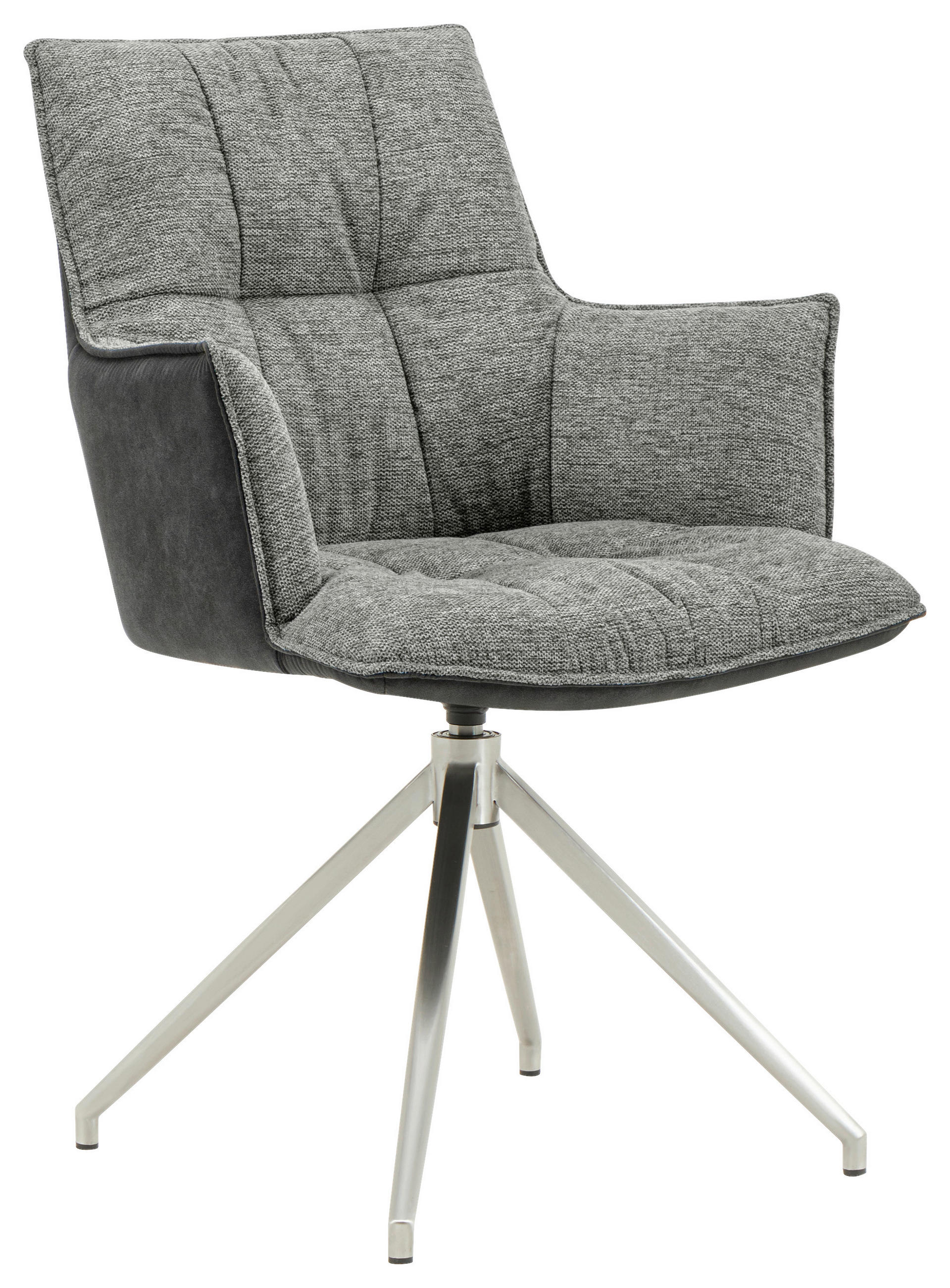 ARMLEHNSTUHL Mikrofaser, Leinenoptik Anthrazit, Hellgrau Edelstahl Sitzfläche 360° drehbar  - Edelstahlfarben/Anthrazit, Design, Textil/Metall (59/89,5/63cm) - Novel