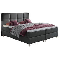 BOXBETT 140/200 cm,  in Anthrazit, Matratze, gepolstertes Kopfteil, Bettkasten, Topper, H3 = fest  - Chromfarben/Anthrazit, Design, Textil/Metall (140/200cm) - Ti'me