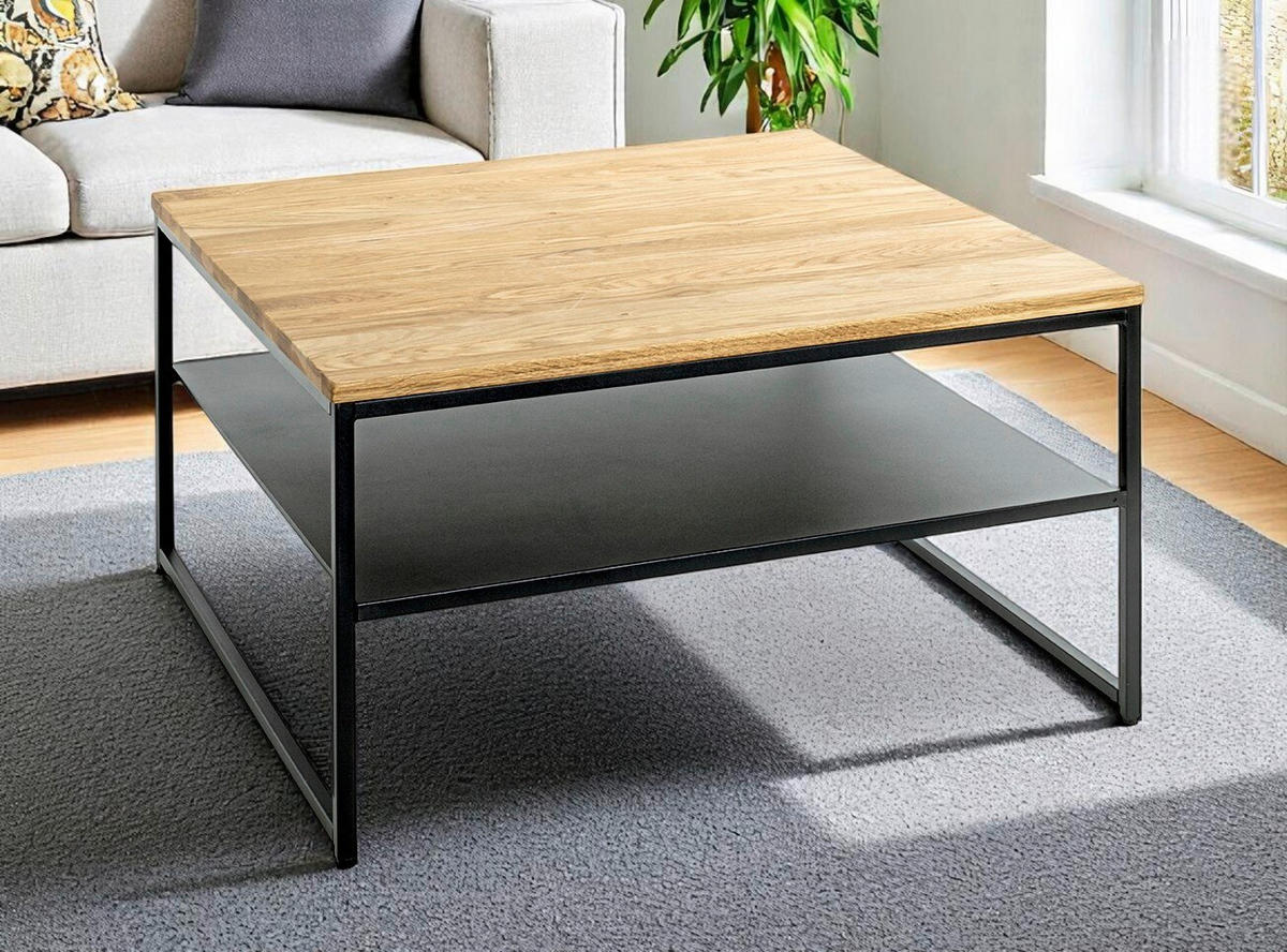 COUCHTISCH in Holz, Metall 70/70/40 cm  - Eichefarben/Schwarz, Design, Holz/Metall (70/70/40cm)
