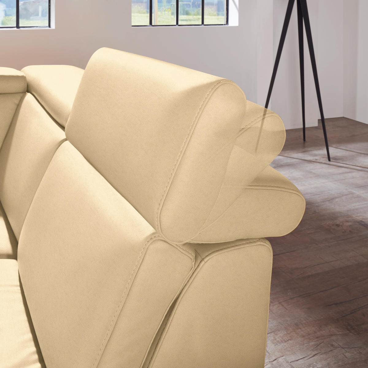 ECKSOFA in Echtleder Beige  - Beige/Alufarben, Design, Leder/Metall (271/239cm) - Cantus