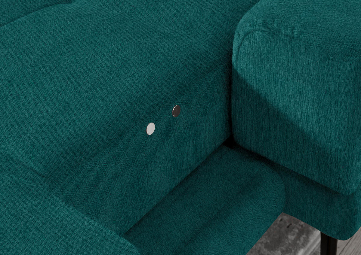 ECKSOFA in Flachgewebe Petrol  - Petrol/Schwarz, Design, Textil/Metall (309/190cm) - Beldomo Style