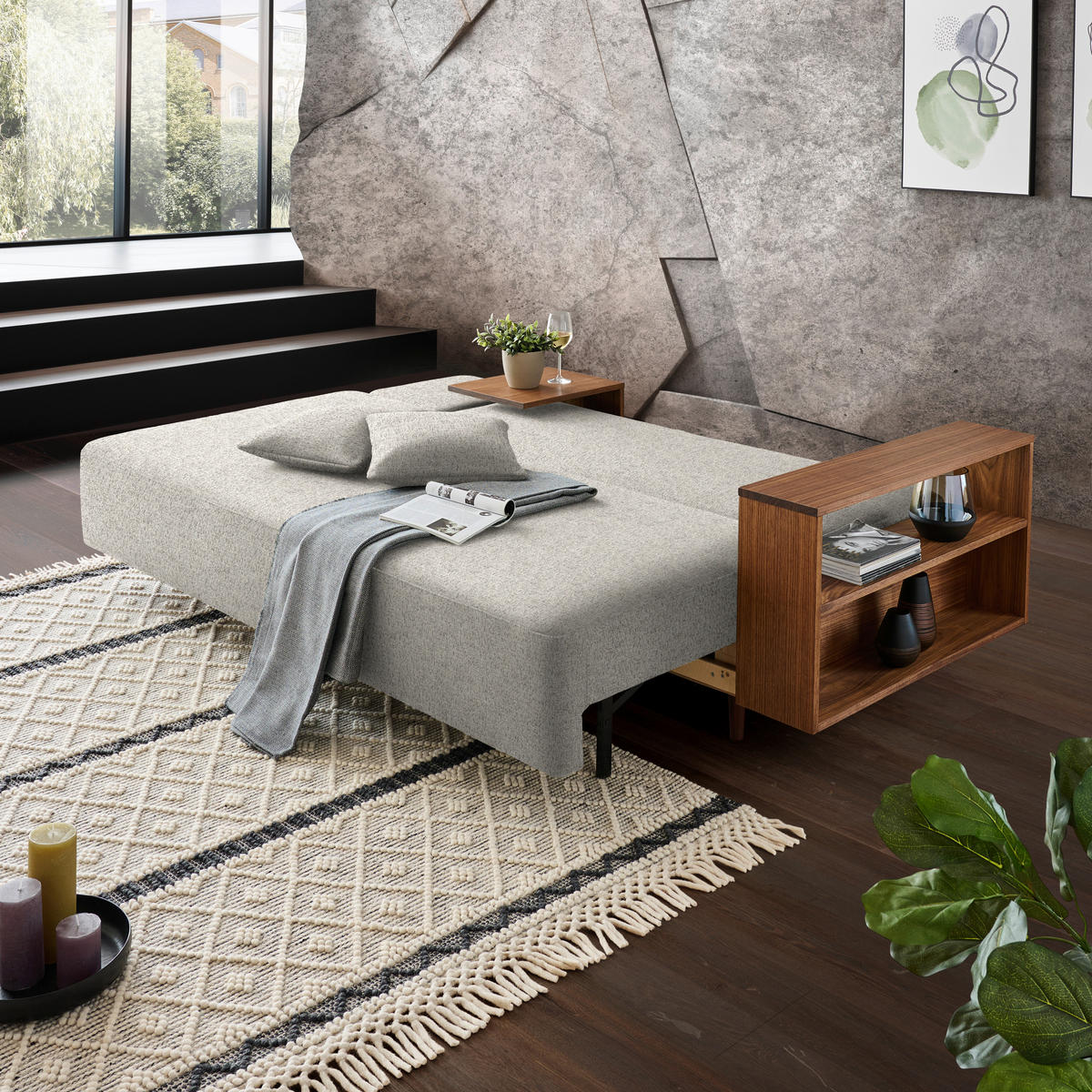 SCHLAFSOFA in Textil Ecru  - Ecru/Nussbaumfarben, Natur, Holz/Textil (228/90/100cm) - Joka