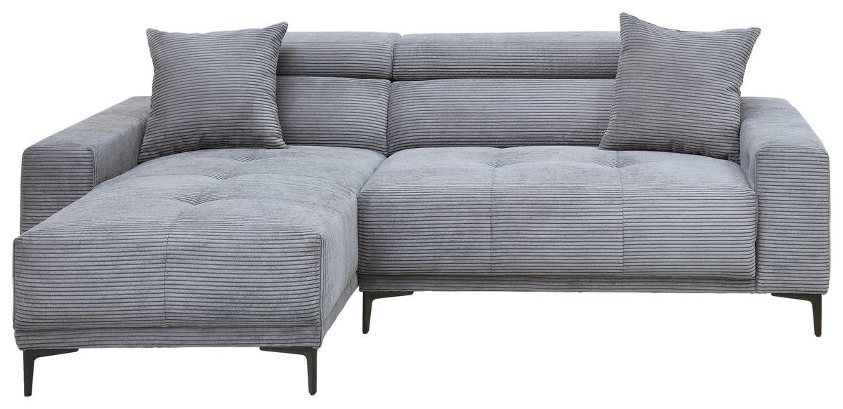 ECKSOFA Cord Grau  - Schwarz/Grau, Basics, Textil/Metall (183/250cm) - Livetastic