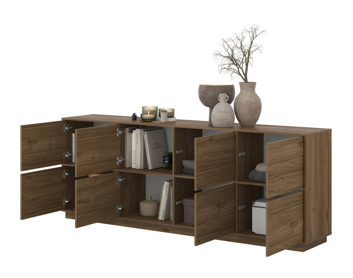 SIDEBOARD Japandi  in 220,5/45/41,5 cm  - Nussbaumfarben, Design, Holzwerkstoff (220,5/45/41,5cm) - MID.YOU