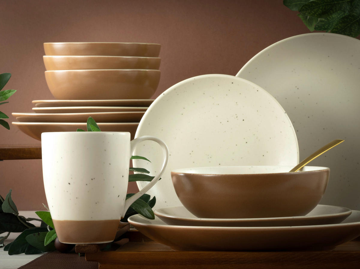 KOMBINOVANÁ SOUPRAVA, 16dílné, kamenina - bílá/terracotta, Trend, keramika (34/32/33cm) - Creatable