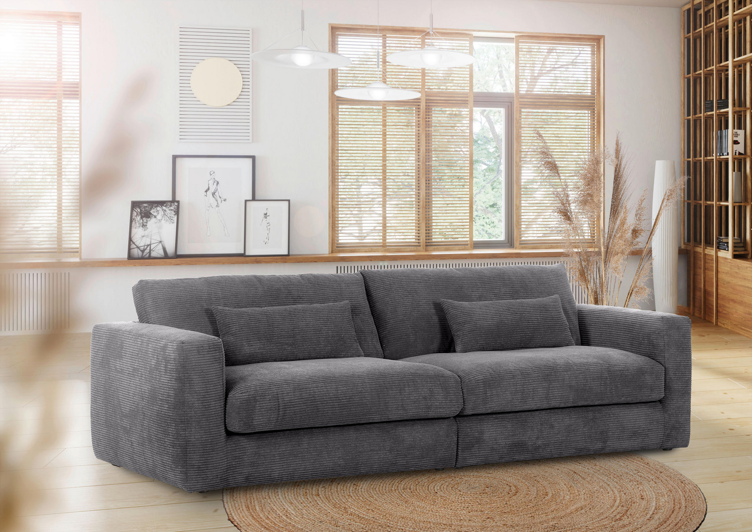 BIGSOFA Cord Dunkelgrau  - Dunkelgrau/Schwarz, KONVENTIONELL, Kunststoff/Textil (260/66/115cm) - Carryhome