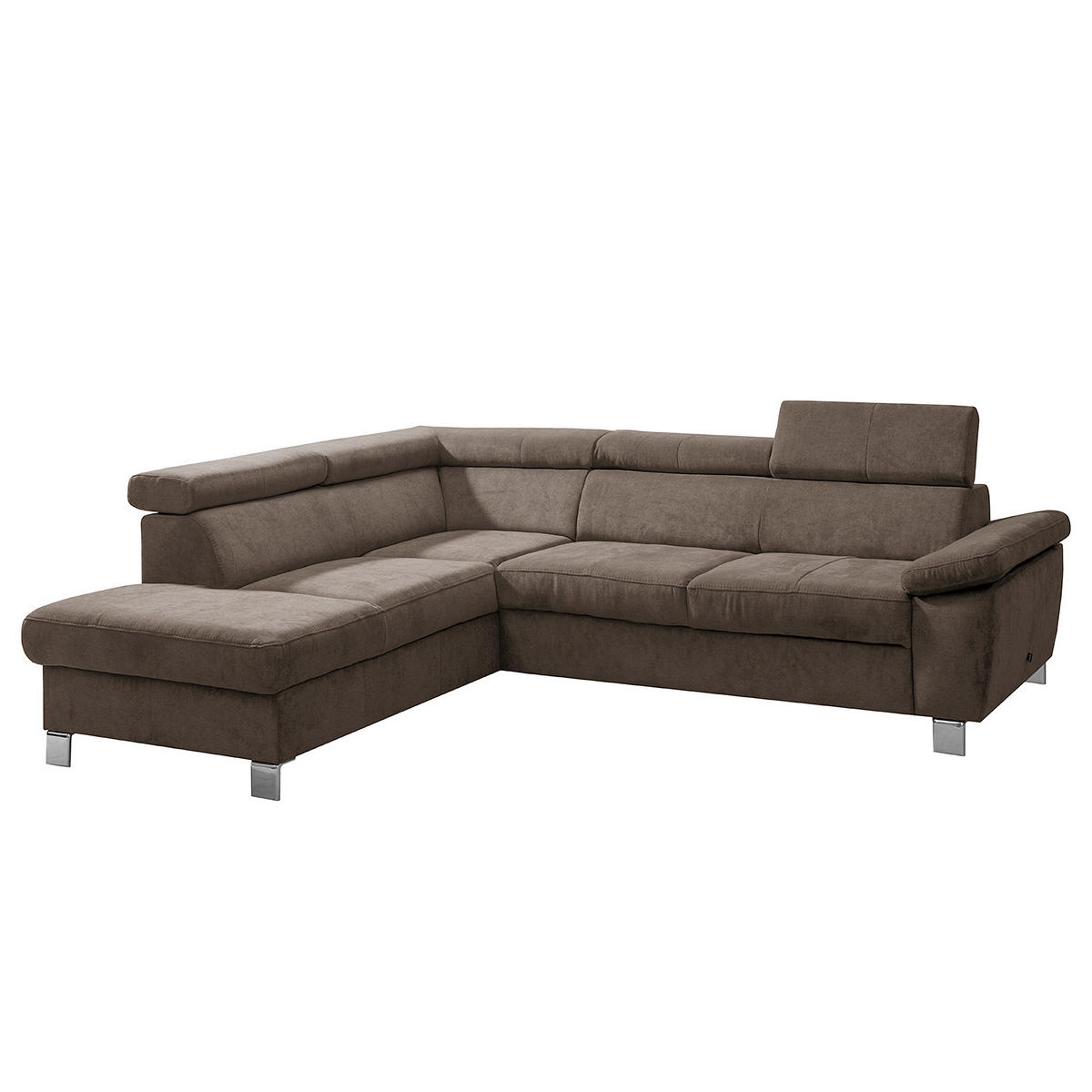ECKSOFA Dunkelbraun Mikrofaser  - Chromfarben/Dunkelbraun, Design, Textil/Metall (208/248cm) - Livetastic