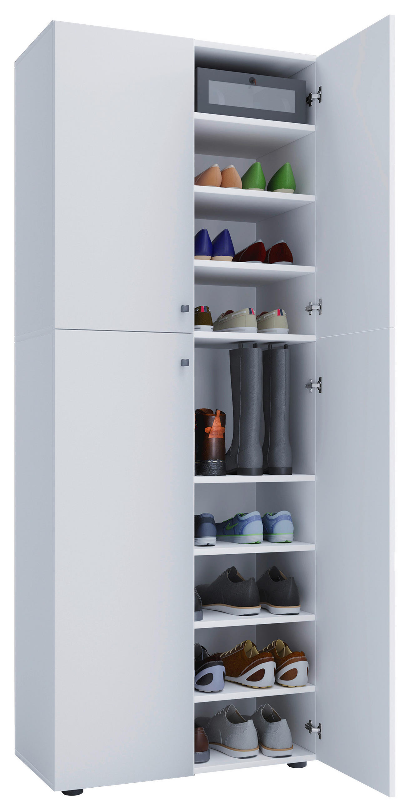 SCHUHSCHRANK in 70/182/37 cm - Weiss/Silberfarben, Konventionell, Holzwerkstoff/Kunststoff (70/182/37cm) - MID.YOU