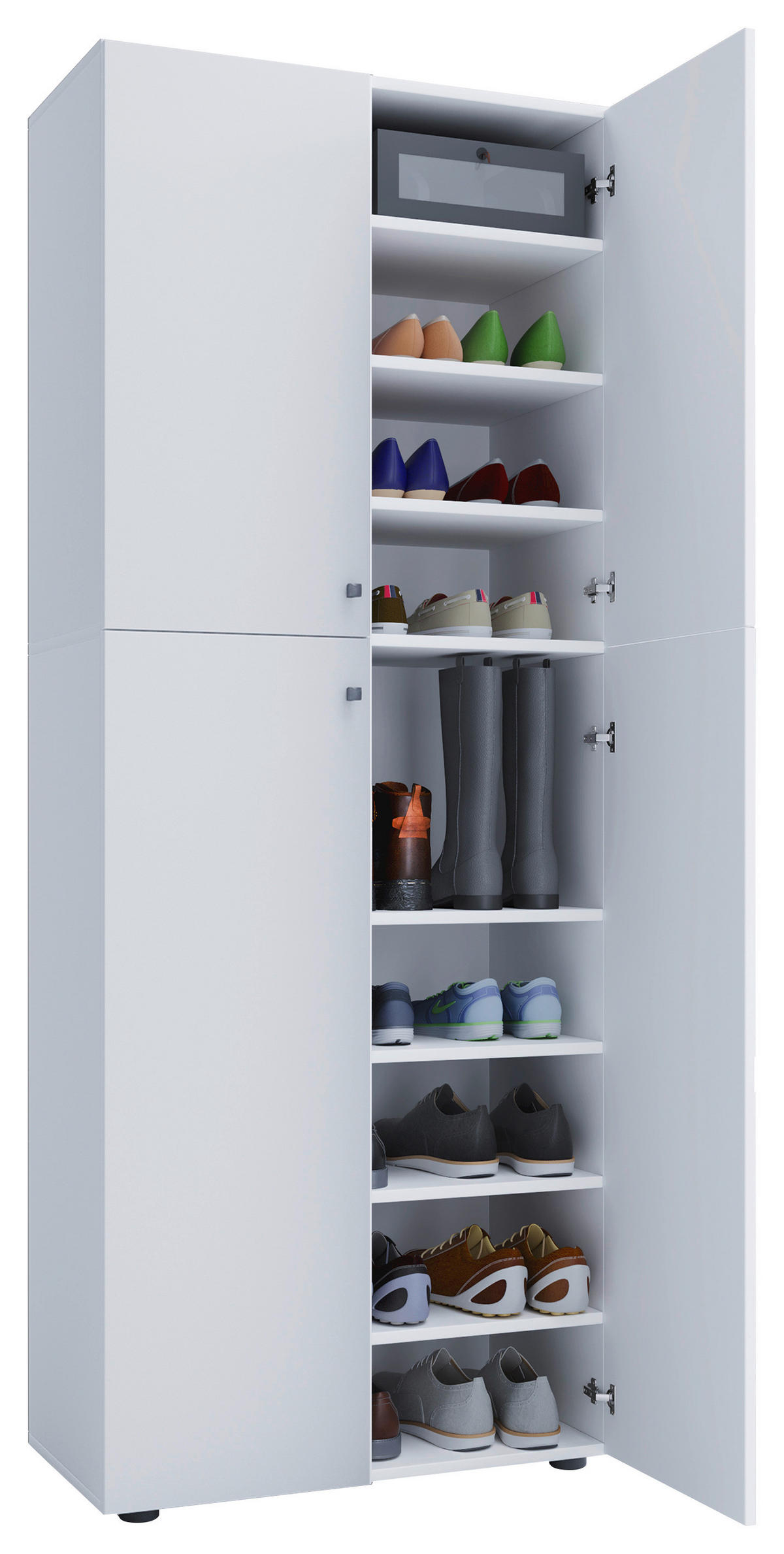 SCHUHSCHRANK Weiß  - Silberfarben/Schwarz, KONVENTIONELL, Holzwerkstoff/Kunststoff (70/182/37cm) - MID.YOU