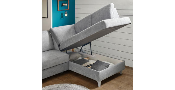 ECKSOFA  in Flachgewebe Dunkelgrau  255/186 cm  - Dunkelgrau/Silberfarben, KONVENTIONELL, Holz/Textil (255/186cm) - Cantus