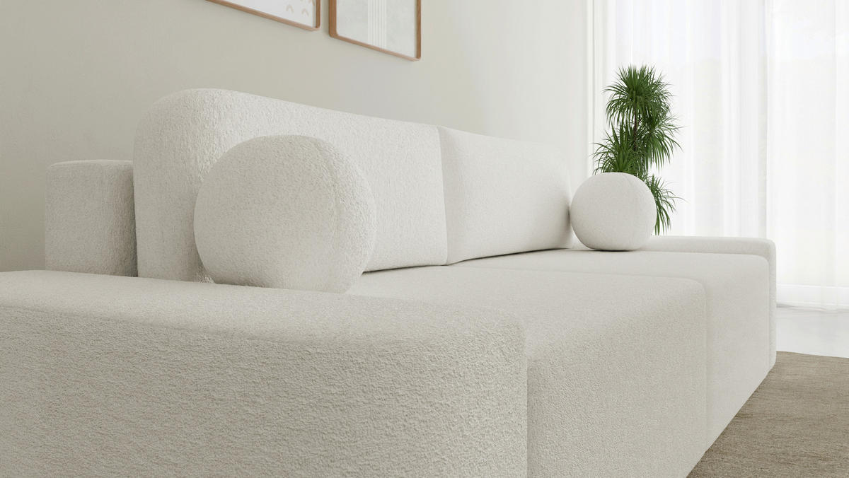 SCHLAFSOFA OVAL in Bouclé Elfenbein  - Elfenbein/Schwarz, Design, Kunststoff/Textil (268/85/110cm) - MID.YOU