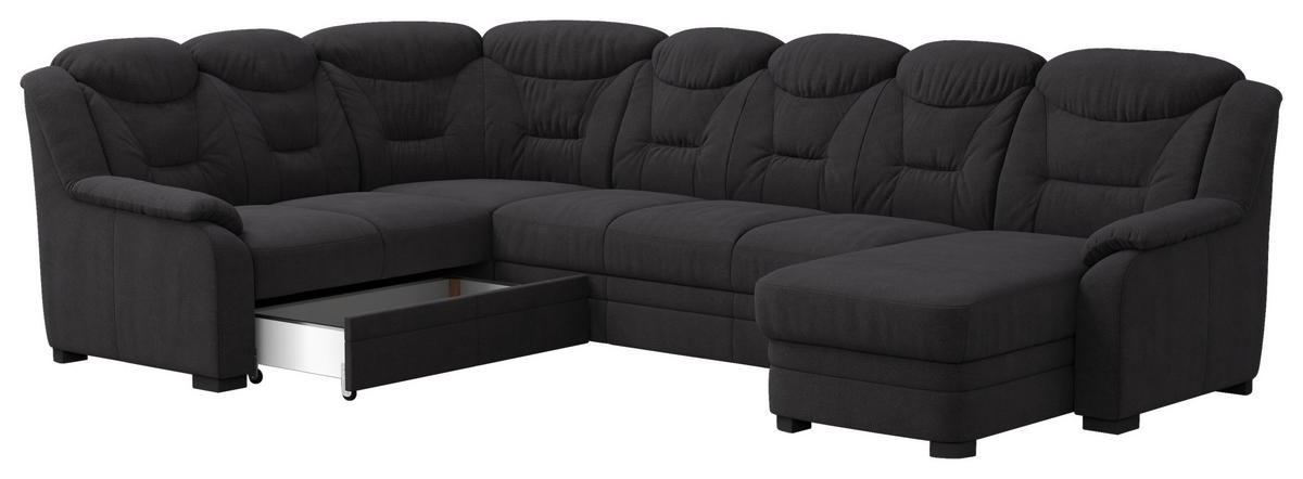 WOHNLANDSCHAFT in Chenille Schwarz  - Schwarz, Basics, Kunststoff/Textil (211/330/162cm) - MID.YOU