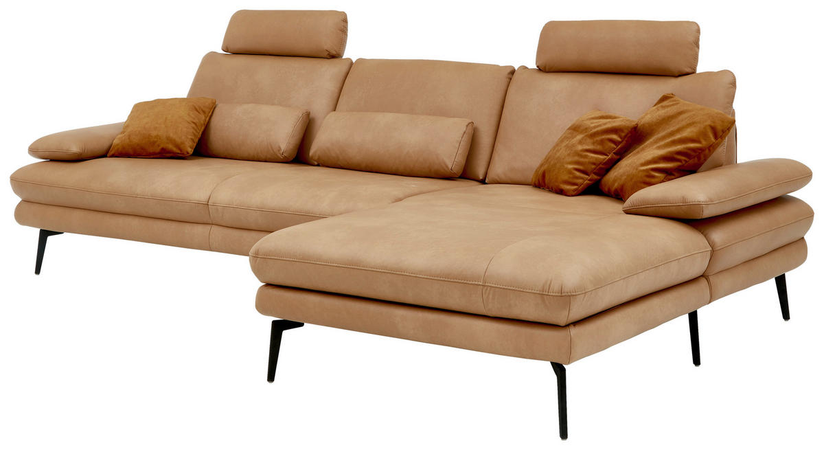 ECKSOFA Honig Echtleder  - Schwarz/Honig, Design, Leder/Metall (310/180cm) - Dieter Knoll