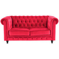 CHESTERFIELD-SOFA Samt Rot, Schwarz  - Rot/Schwarz, Trend, Holz/Textil (165/75/87cm) - Xora