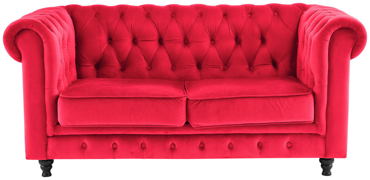 CHESTERFIELD-SOFA Samt Rot, Schwarz  - Rot/Schwarz, Trend, Holz/Textil (165/75/87cm) - Xora