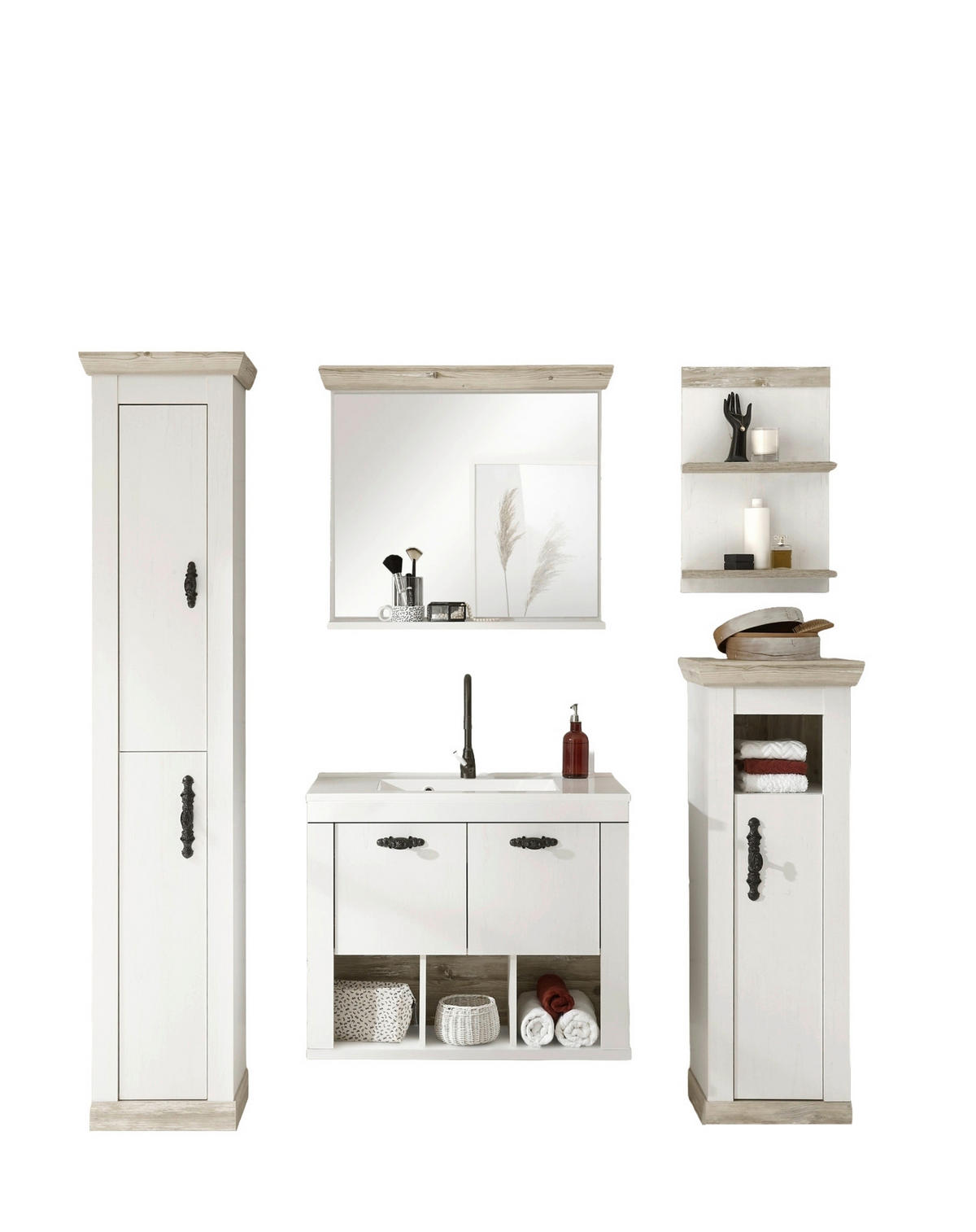 BADEZIMMER 5-teilig  in  - Schwarz/Weiß, Design, Naturmaterialien/Holzwerkstoff (205/200/46cm) - MID.YOU