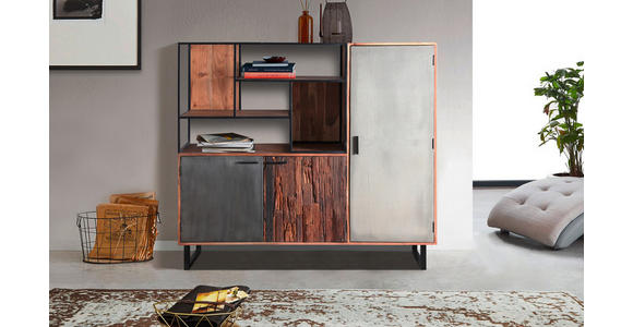 HIGHBOARD 163/150/40 cm  in Grau, Akaziefarben, Dunkelbraun  - Dunkelbraun/Schwarz, Design, Holz/Stein (163/150/40cm) - Carryhome