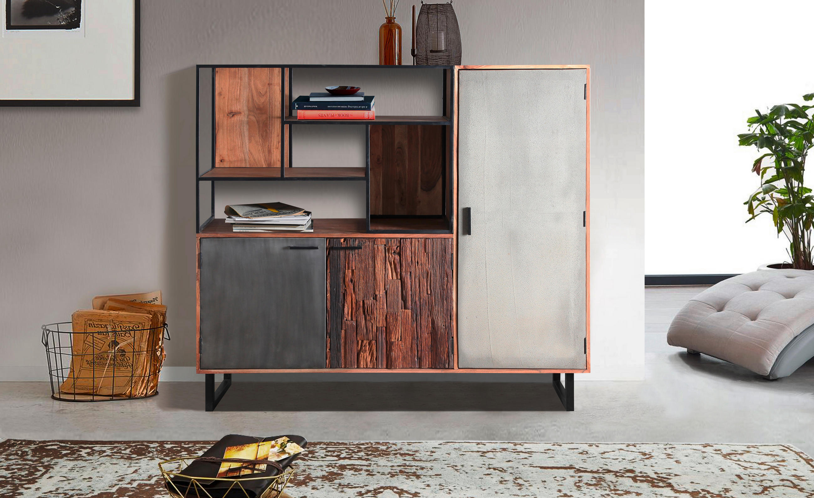 HIGHBOARD  in 163/150/40 cm  - Dunkelbraun/Schwarz, Design, Holz/Stein (163/150/40cm) - Carryhome